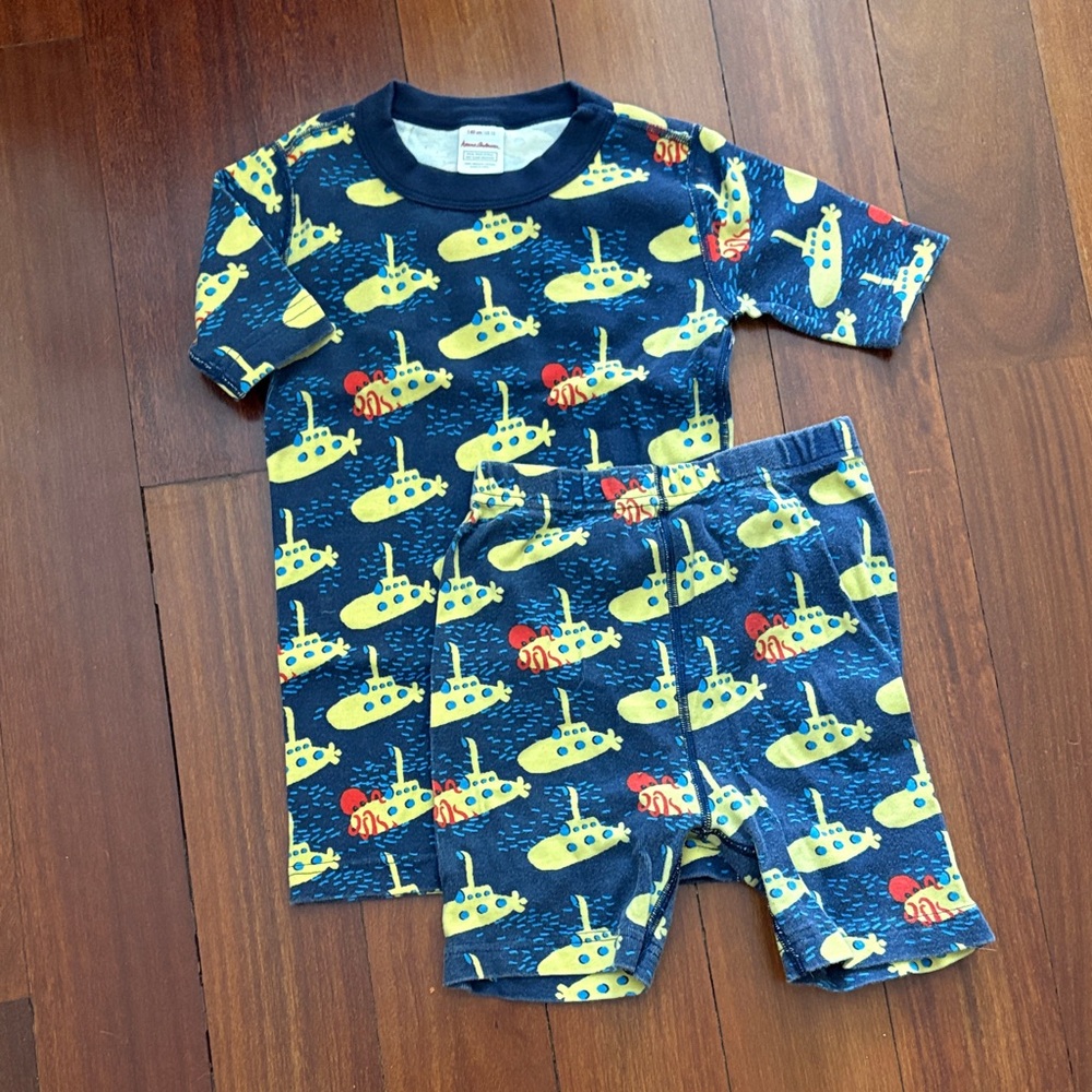 Hanna Andersson Kids Pajama Set - Navy and Yellow Submarine Print